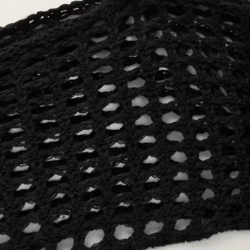 Printemps été court évider pull en tricot nouveau manches évasées couleur unie pulls Streetwear haut pour femme