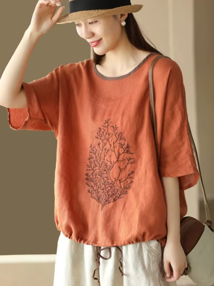 T-shirt en coton baggy uni pour femmes