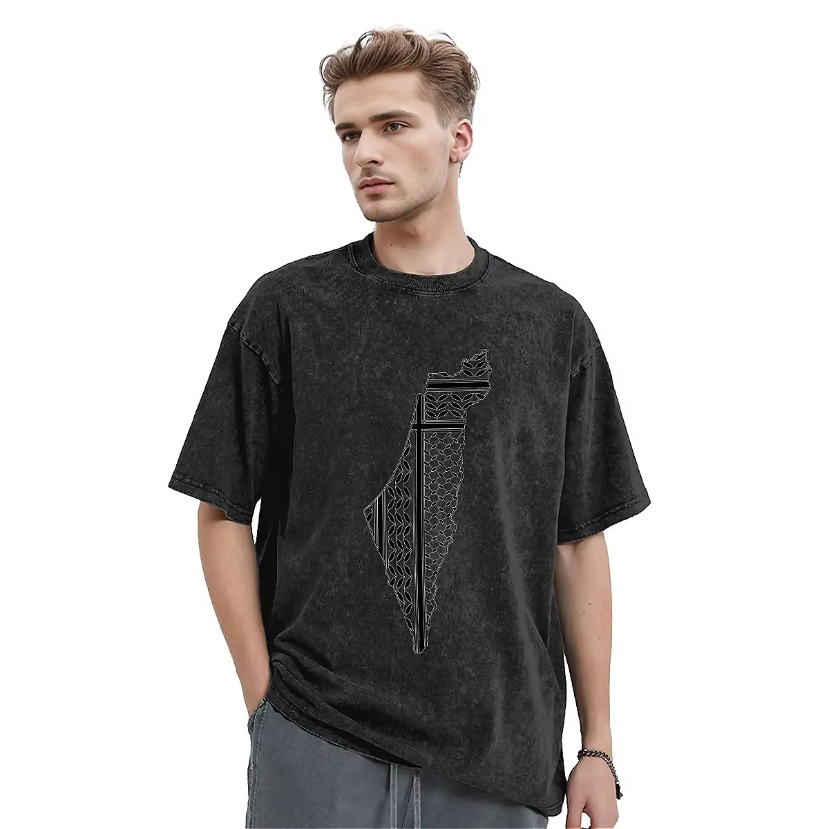 T-shirt manches courtes homme, 2024 coton, motif carte des Palestiniens