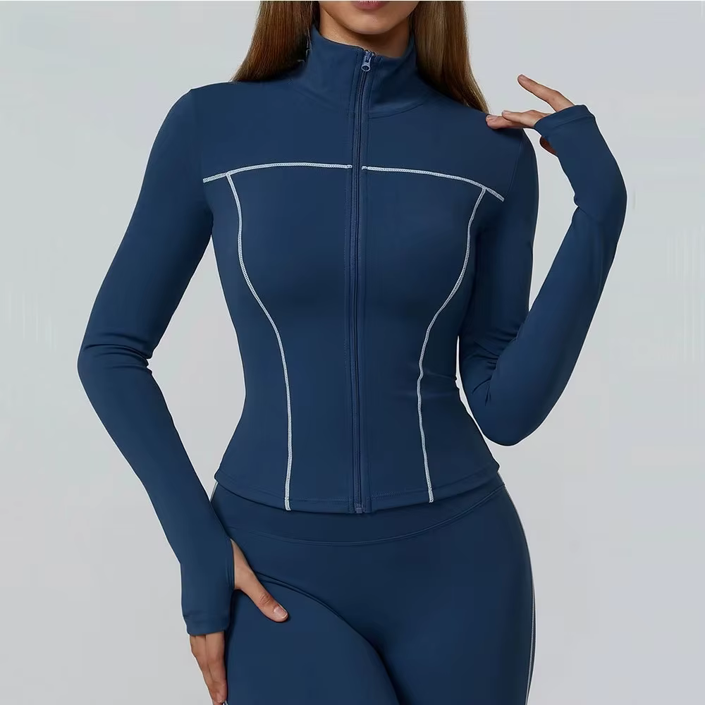 Coupe-vent serré mince femmes vestes de course gymnase Yoga sport veste à glissière cyclisme entraînement manteau haut