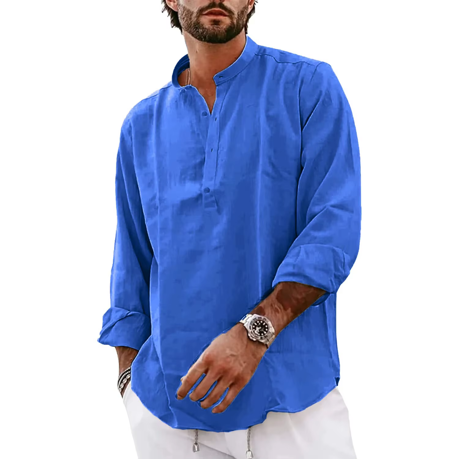 Nouveaux hommes à manches longues coton T-Shirts léger Streetwear Henley chemises en lin