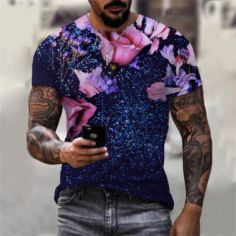 Flash Sequins Print T Shirt Men's Clothing Harajuku Streetwear Short Sleeve T Shirts Hip Hop Music Party Fashion Novel Tee Top