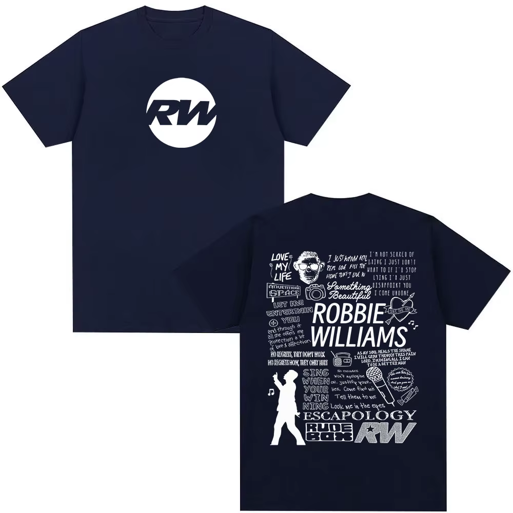 Robbie Williams Rw Tour Album Merch T-shirt hommes femmes mode Harajuku