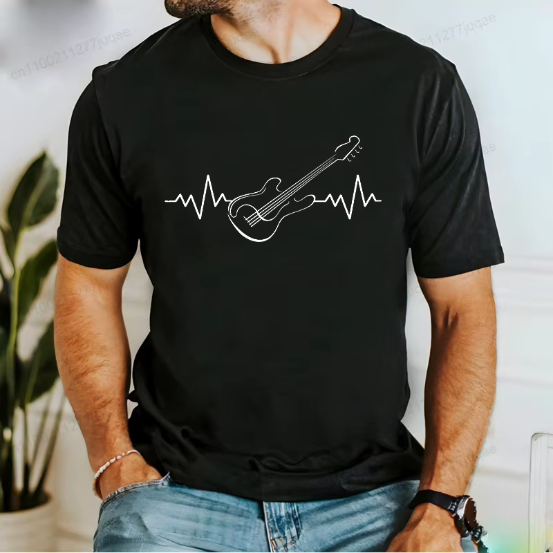 T-shirt pour homme à imprimé guitare Heartbeat