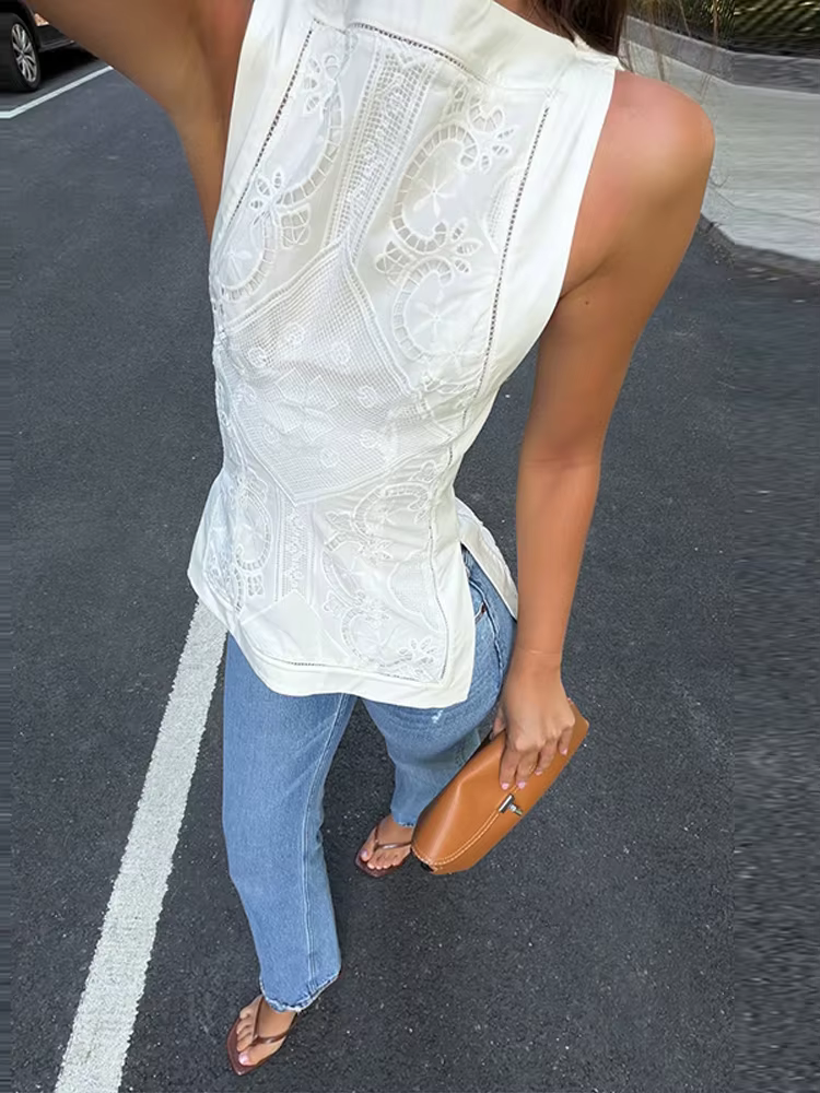 Débardeur brodé vintage pour femme