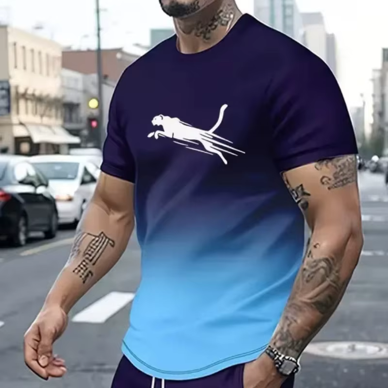 Animal léopard impression 3d sport séchage rapide respirant hommes t-shirt rue décontracté mode ample Fitness course à manches courtes été