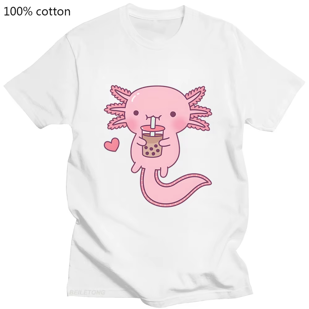 T-shirt imprimé rose Axlotl Kawaii Bubble Tea pour femmes