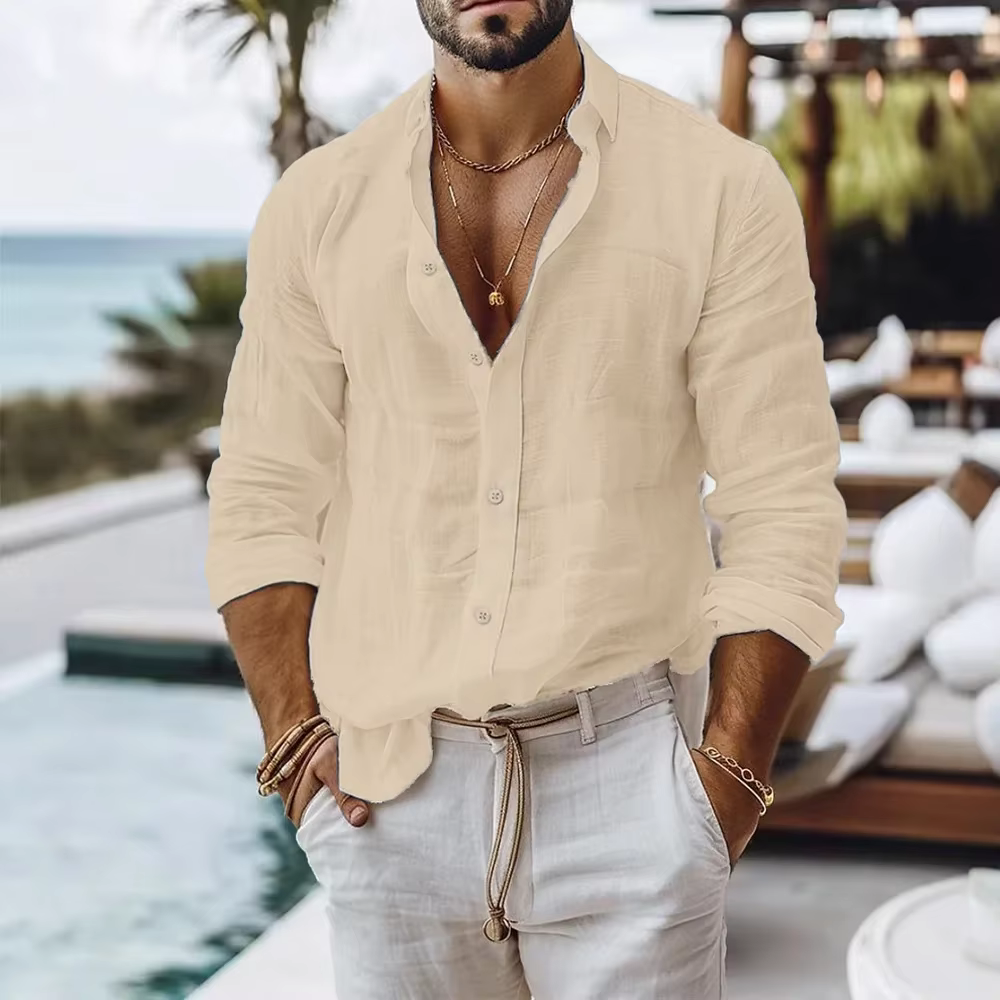 Chemise en coton et lin pour hommes