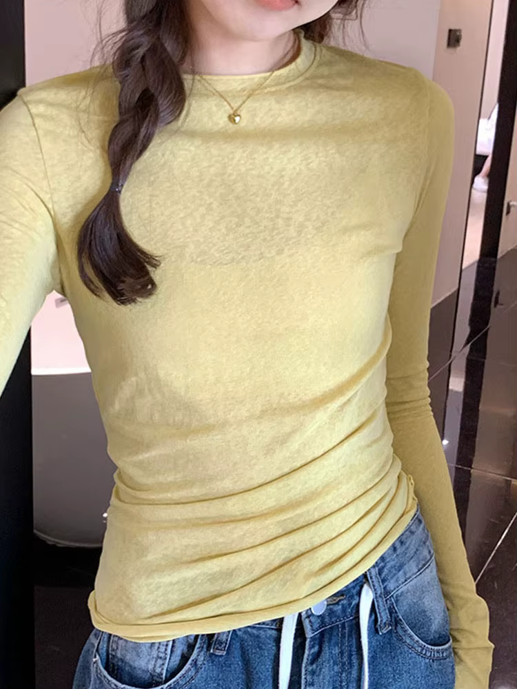 T-shirt à Manches sulfet Col Rond pour Femme