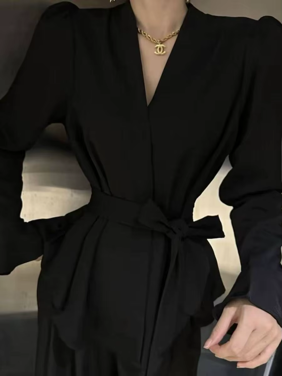 Chemisiers et chemises bordeaux pour femmes, style coréen vintage Y2k Gyaru, chemisier à manches longues et col en V, chemise à manches évasées tendance, automne