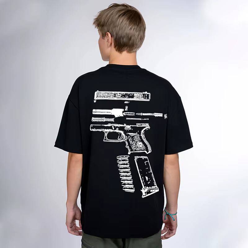 Hommes T-Shirt en GLOCK WE TRUST graphique coton surdimensionné Vintage Harajuku manches courtes hauts t-shirts esthétique Y2k Streetwear vêtements