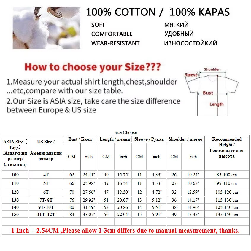 100% coton 180gsm tissu enfants garçon fille T-Shirt 2025 nouveau été femmes à manches courtes