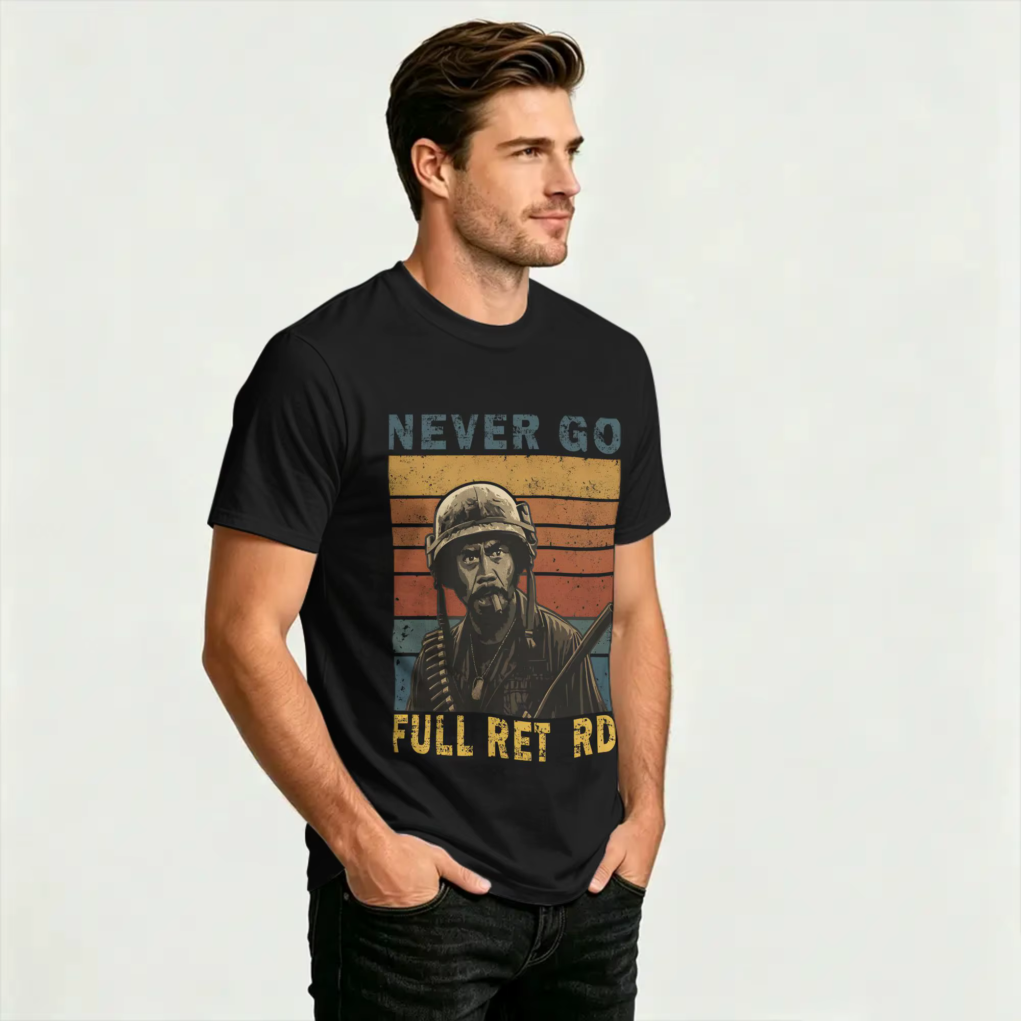 T-shirt vintage Beach Never Go Full Retard, t-shirts à la mode en coton pour hommes, hauts amusants à manches courtes Y2K