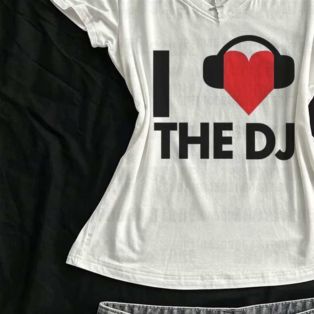 T-shirt blanc imprimé « I Love DJ »