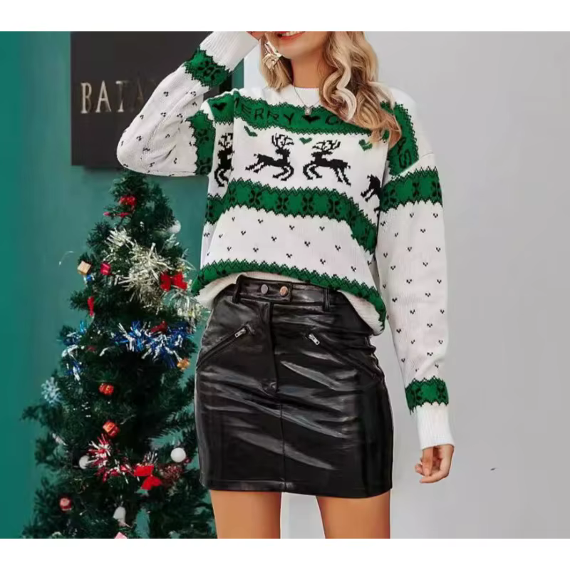 2025 atmosphère Festive de Noël Elk pull col rond