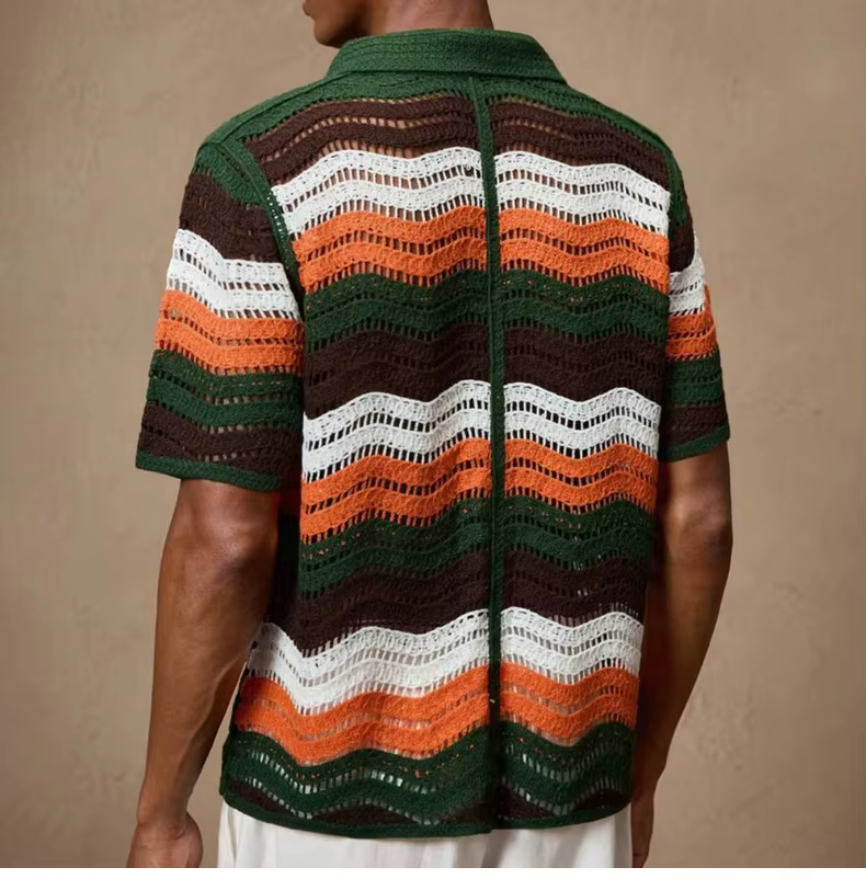 Polo rétro à lacets en Crochet pour hommes