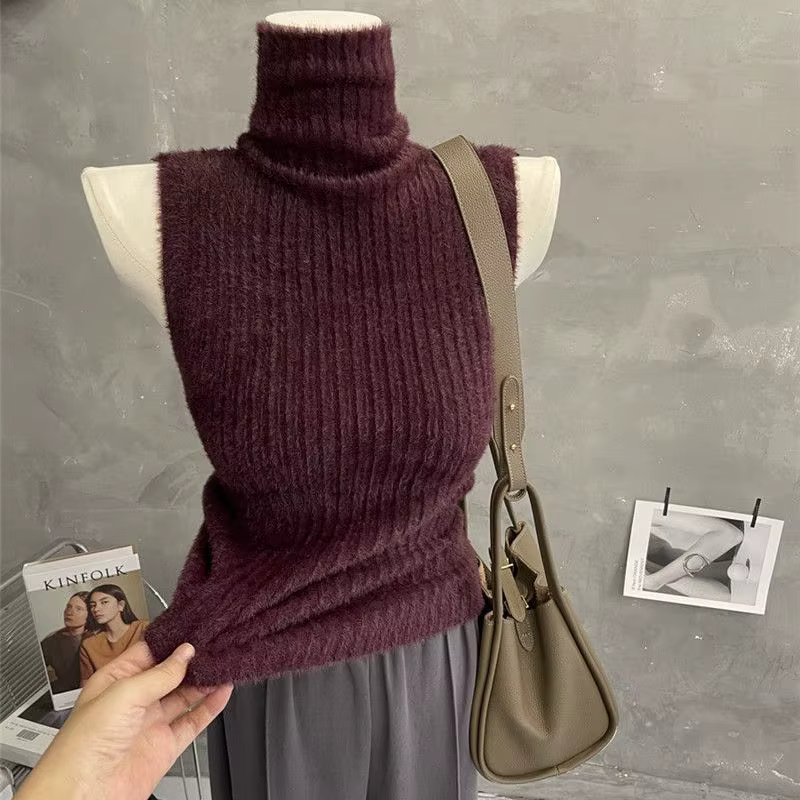 Pull gilet sans manches à col haut