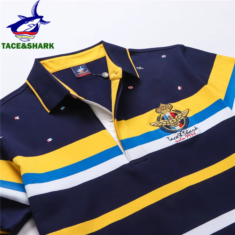 TACE & SHARK-Polo brodé de requin à rayures pour hommes