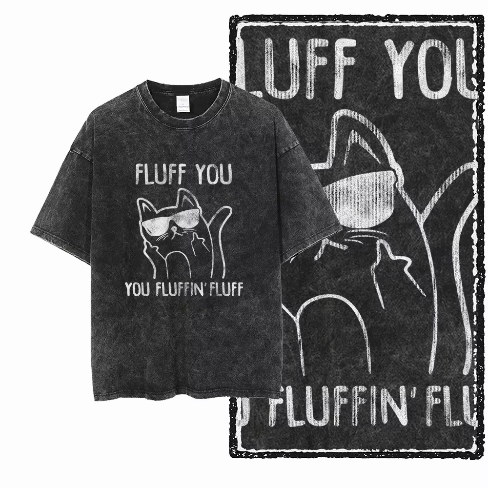 T-shirt vintage imprimé chat en coton délavé