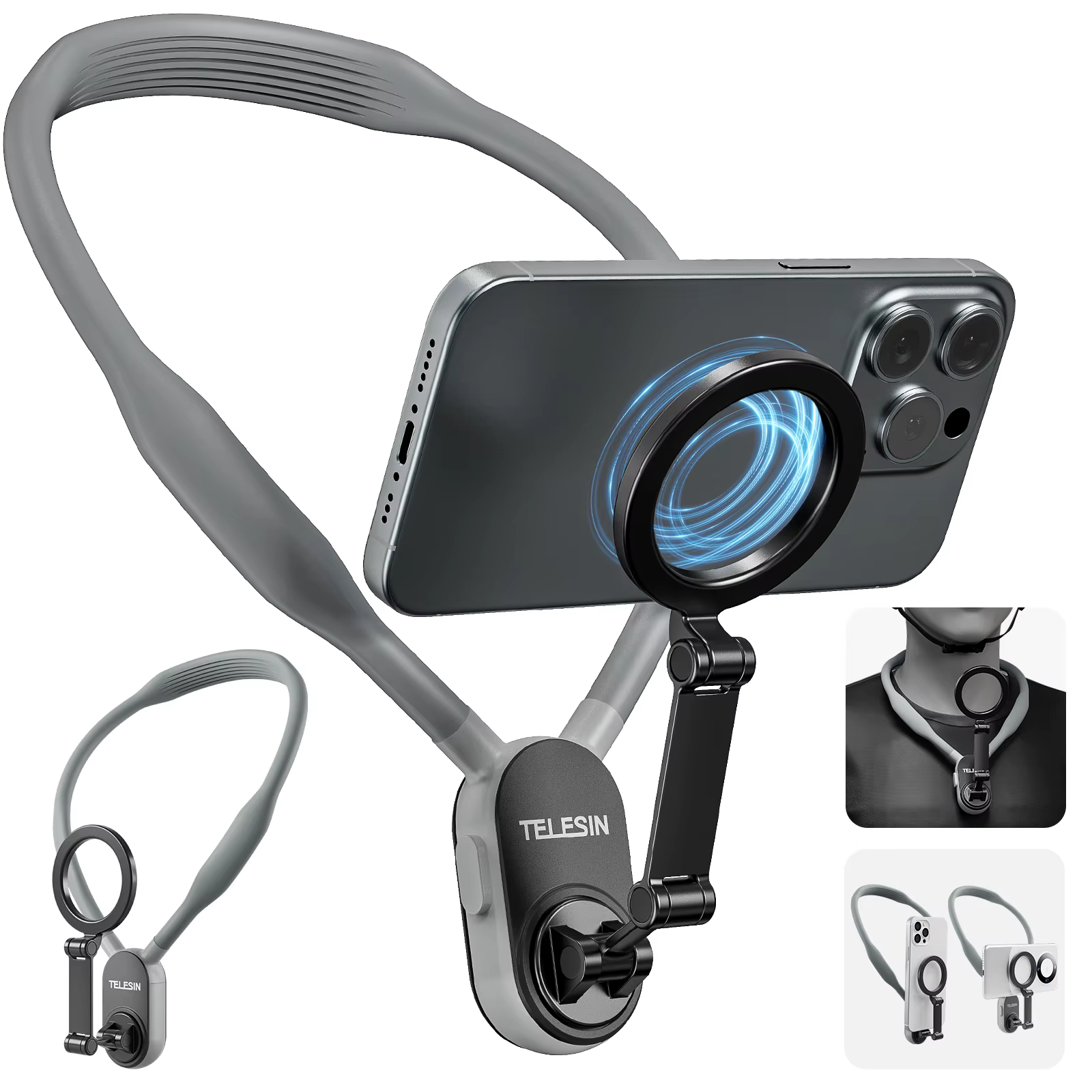 Support magnétique pour cou TELESIN, collier POV pour téléphones mobiles, smartphones, iPhone 11 12 13 14 15, Android, Samsung, accessoire