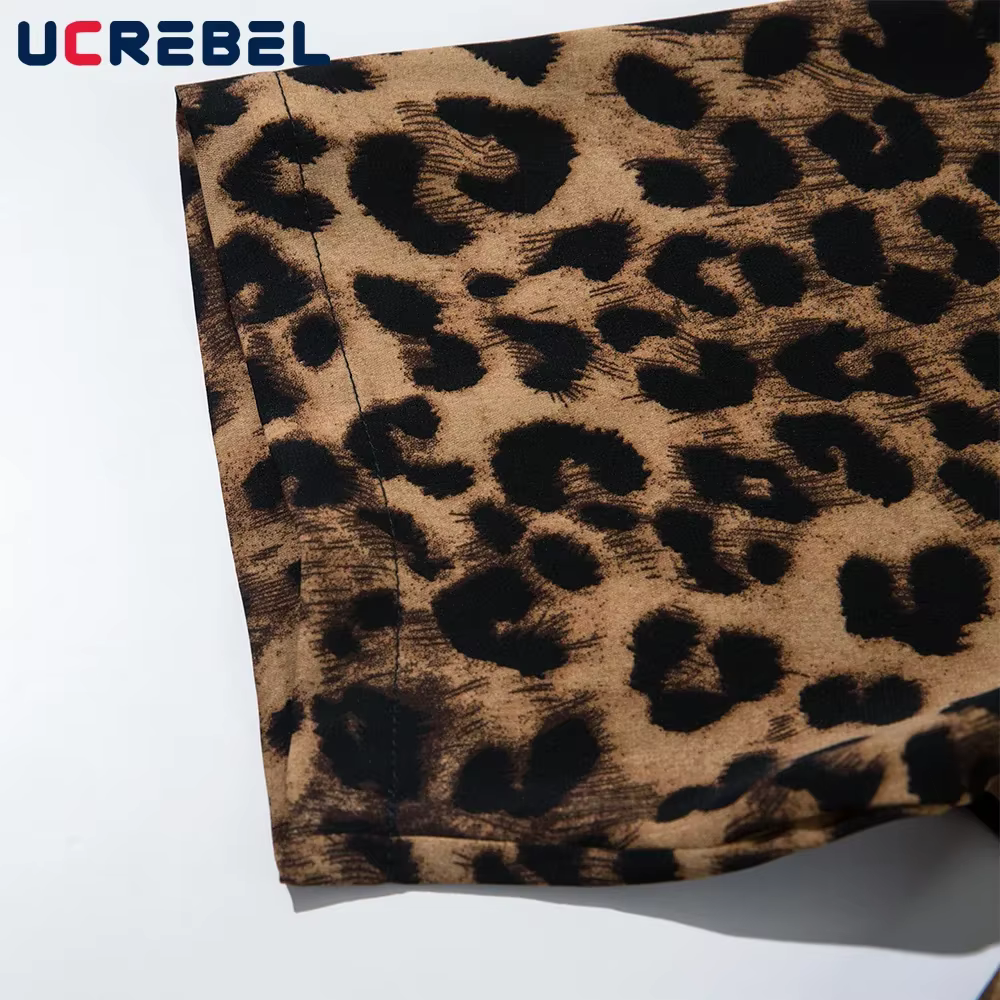 Chemise à manches courtes imprimé léopard pour hommes