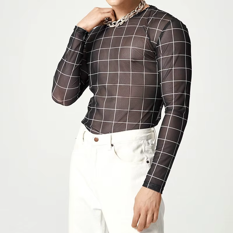 T-shirt transparent à manches longues pour hommes