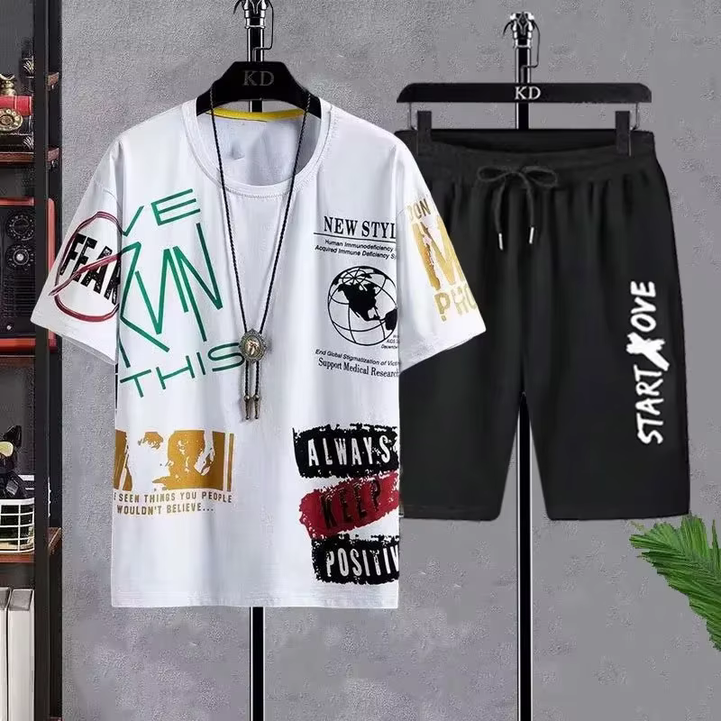 Ensembles de survêtements décontractés d'été pour hommes : T-shirt à manches courtes + Short