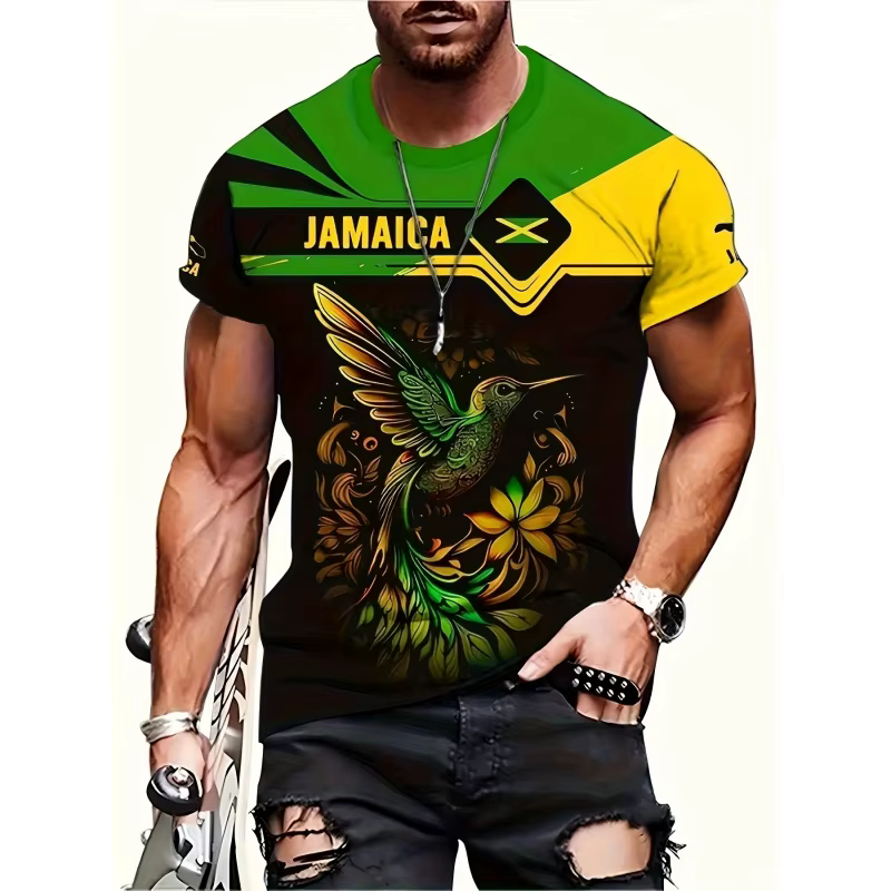 Jamaïque drapeau carte graphique T-Shirt pour hommes drôle jamaïcain 3D imprimé t-shirts été respirant haut col en o à