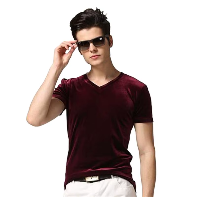 Économie en velours vintage pour hommes, manches courtes, col en V, monochromatique, noir, bleu, vin, taille Y, grande, 5XL, 6XL, 7XL, printemps, été, 2024