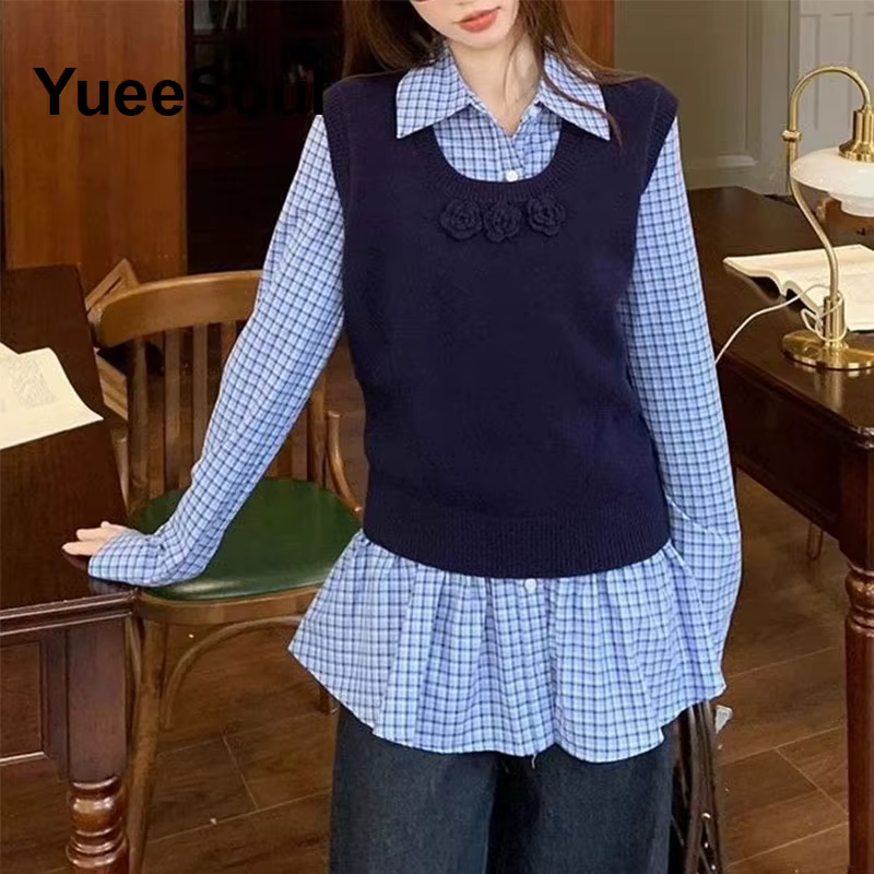 Gilet pull bleu uni Y2K pour femmes
