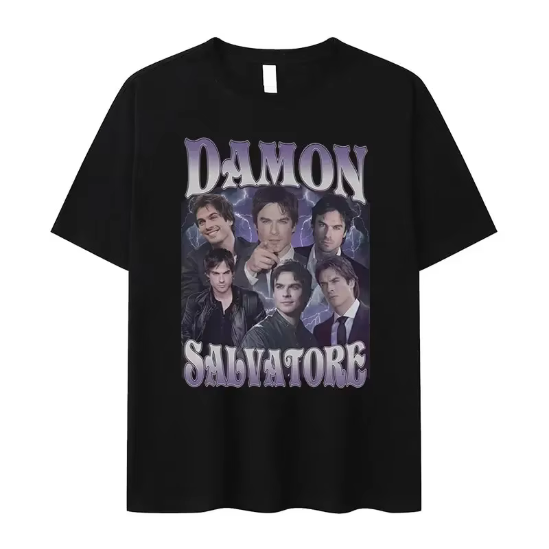 Damon Salvatore Ian Somerhalder émission de télévision T-shirt pour femmes été hauts t-shirts col rond