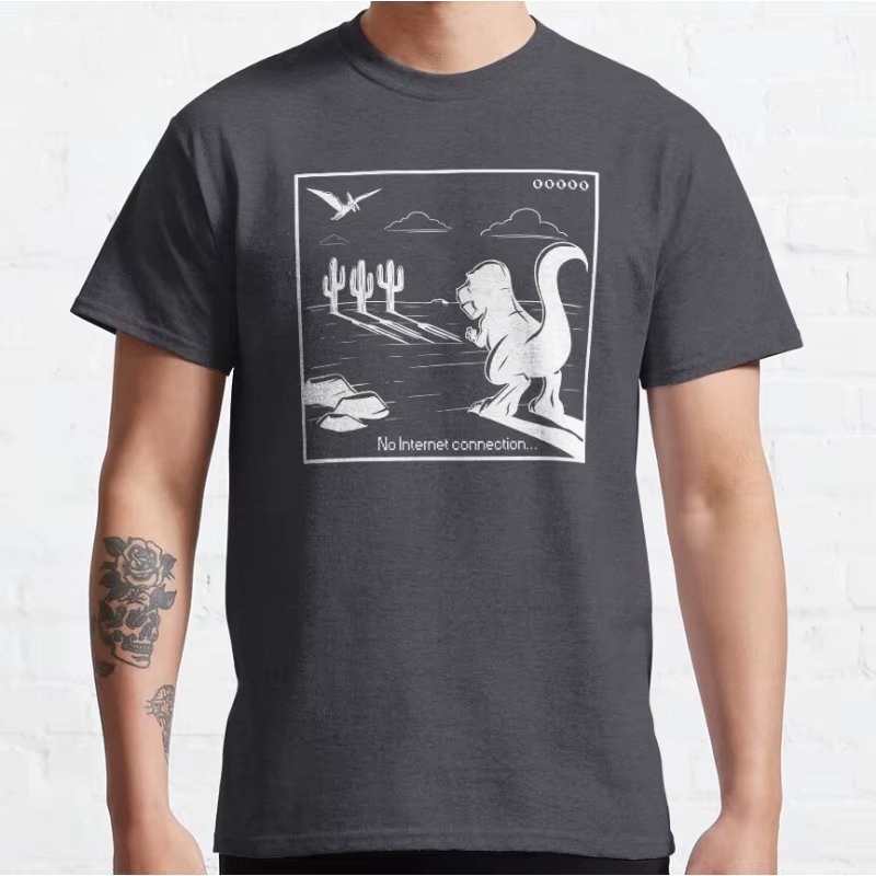 Exécution T-Rex! Drôle 404 cadeau hors ligne 90s dessin animé pixel jeu vidéo dinosaure T-shirt pour hommes grande taille hauts pour adultes S-6xl