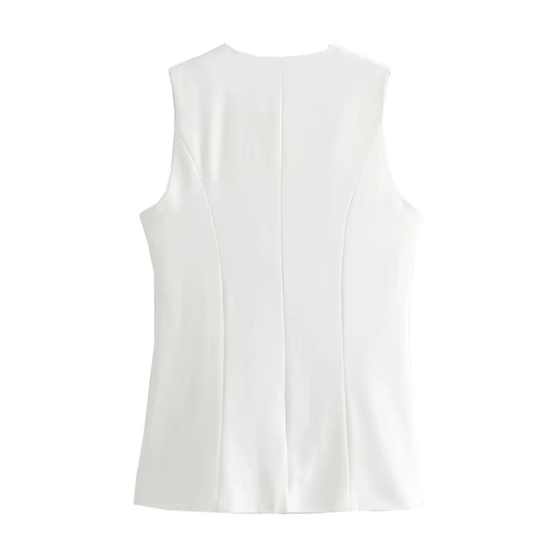 MUJER 2025 blanc gilet sans manches femmes bouton gilets d'été
