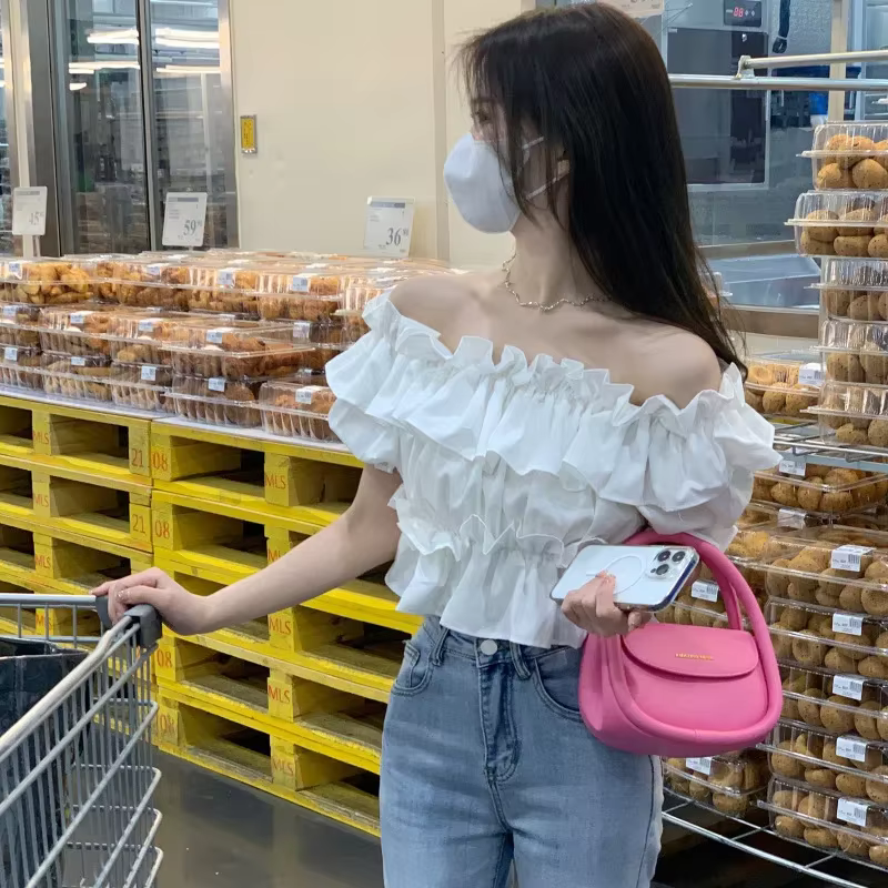 T-shirt à manches courtes à volants pour femme