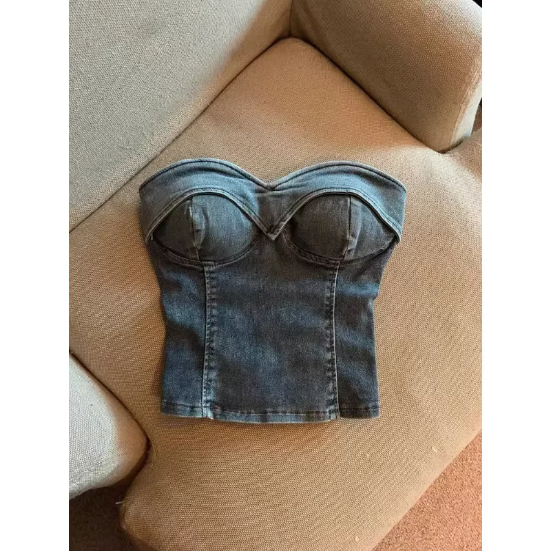 Débardeurs de mode américaine avec soutien-gorge intégré tout-puissant décontracté Denim haut Corset femmes jean Camis hauts Spaghetti sangle livraison directe