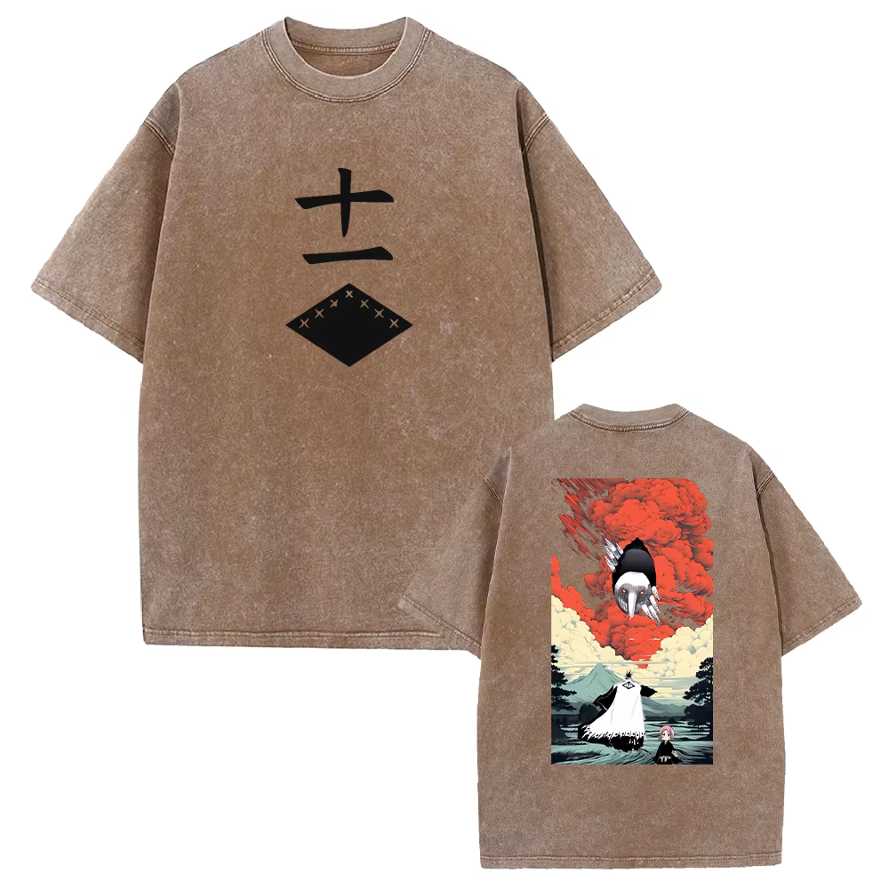 Zaraki Kenpachi eau de javel Anime vêtements hommes femmes surdimensionné T-shirts à manches courtes lavé t-shirt rétro