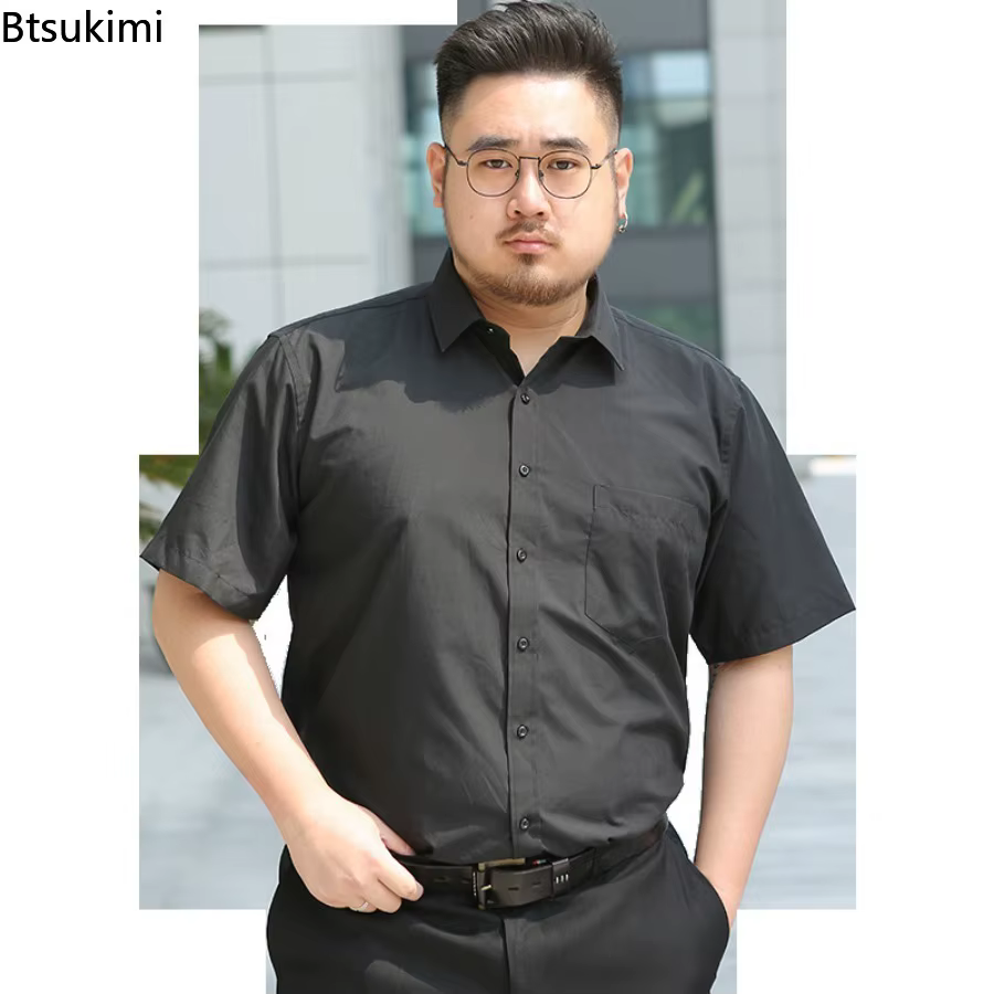 Oversized 7XL 8XL Summer New Men's Dress Shirts Fashion Classic Black White Short Sleeve Business Social Formal Clothing