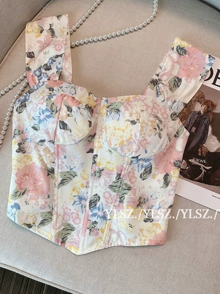 Zoki Chic recadrée réservoirs floraux femmes mince Sexy doux mode Camis
