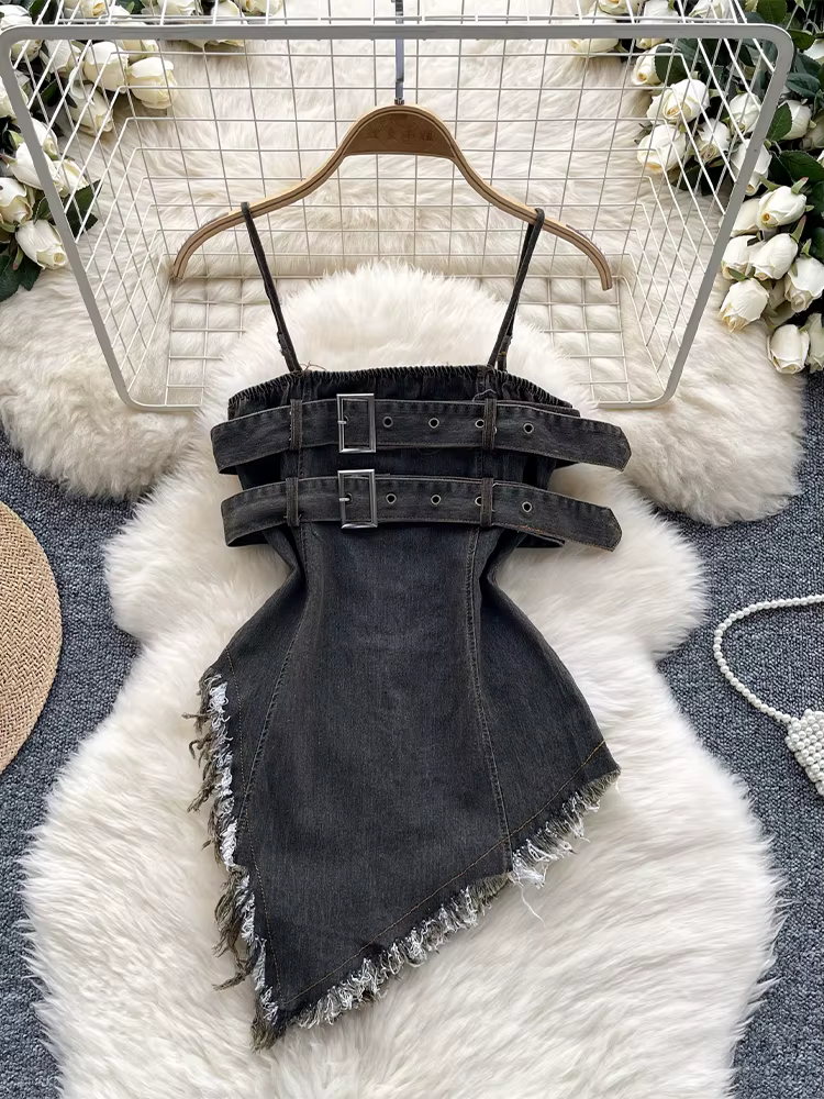 Haut court en Denim bleu pour femmes