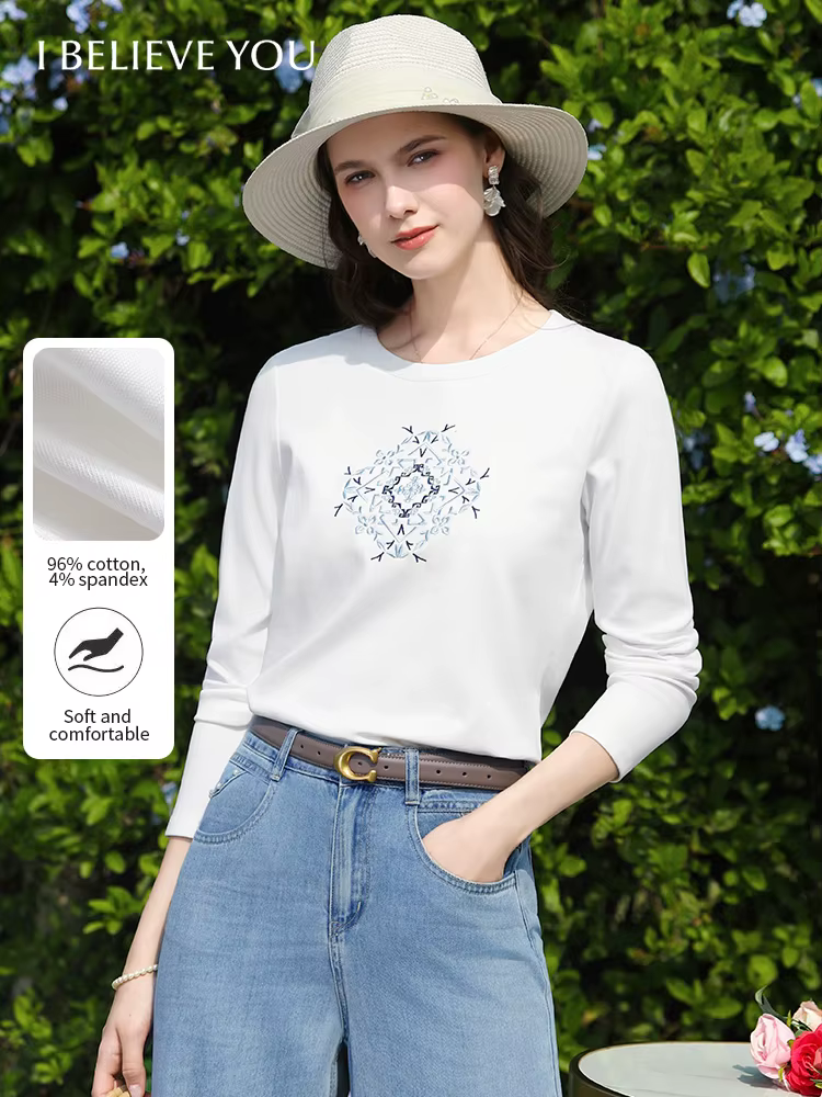 I BELIEVE YOU T-shirt blanc en coton à manches longues pour femme