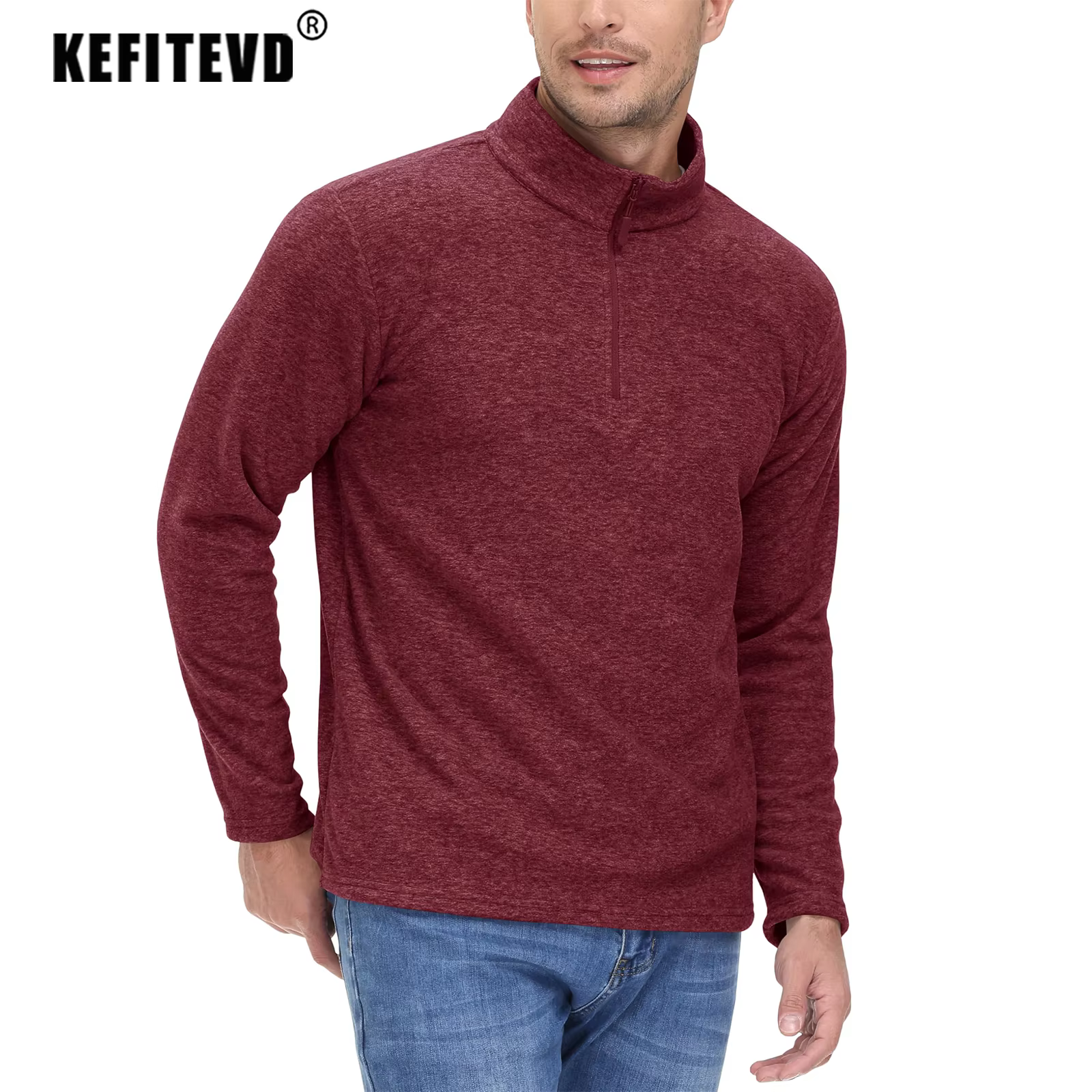 KEFITEVD hiver polaire chemises chaudes hommes 1/4 fermeture éclair thermique doux sueur randonnée chemise en plein air