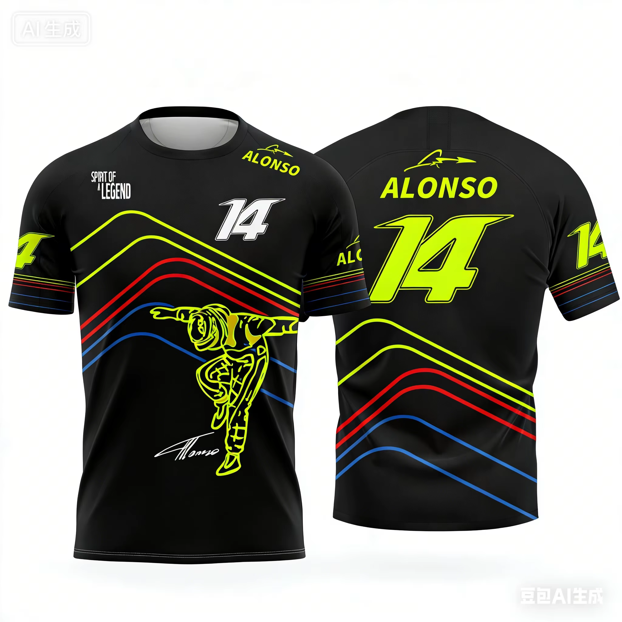 T-shirt à manches courtes sur le thème de la course Alonso n°14