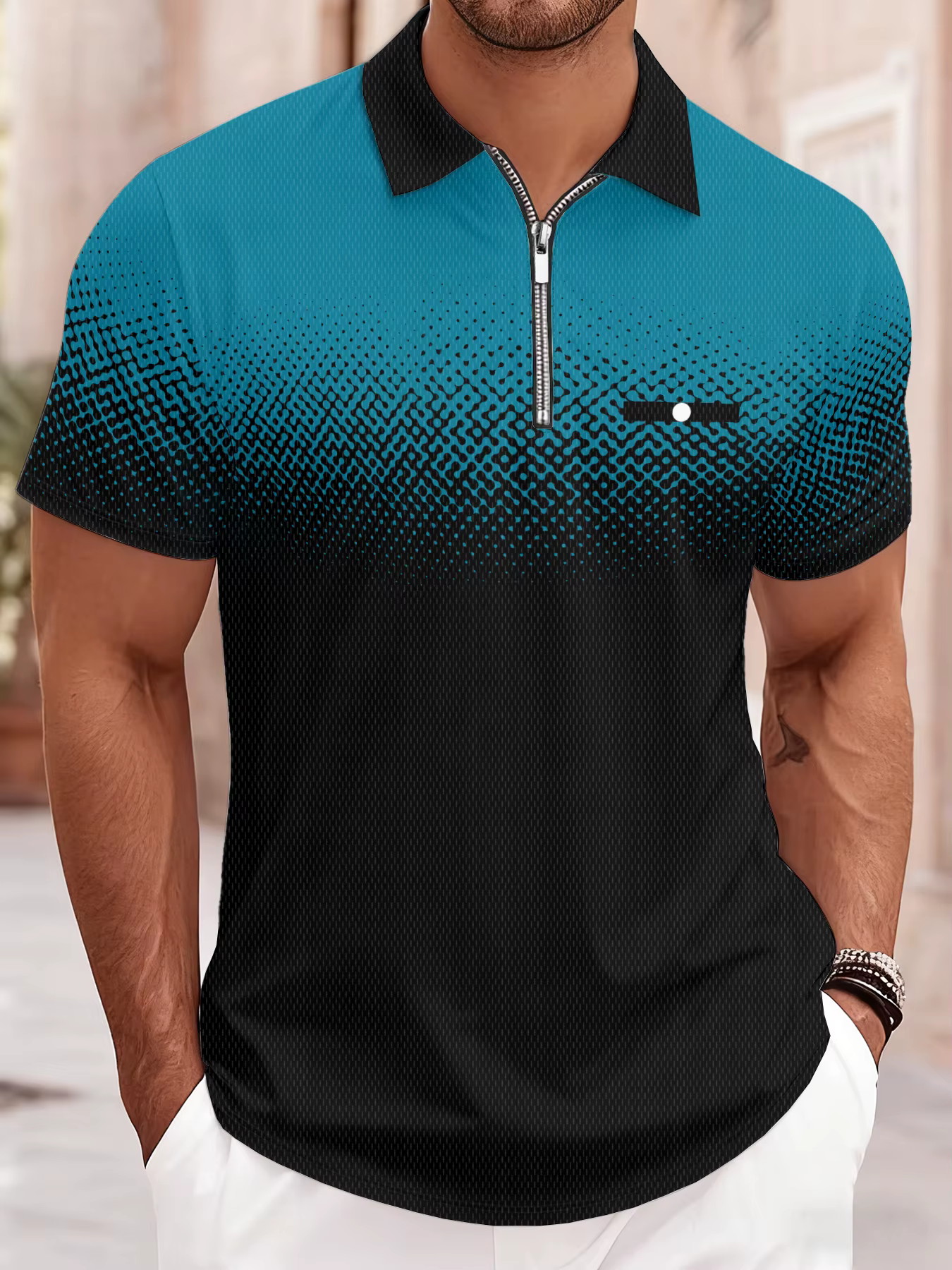 Nouveau style été 2026 : Polo zippé pour homme avec imprimé 3D
