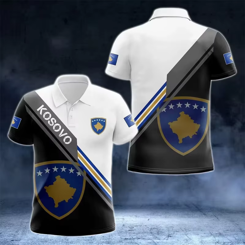 Polo graphique drapeau national du Kosovo pour hommes et femmes
