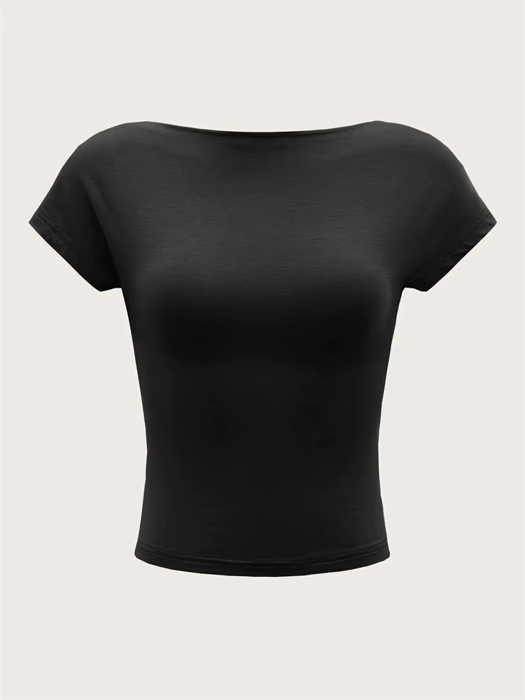 T-shirt dos nu à col rond pour femmes