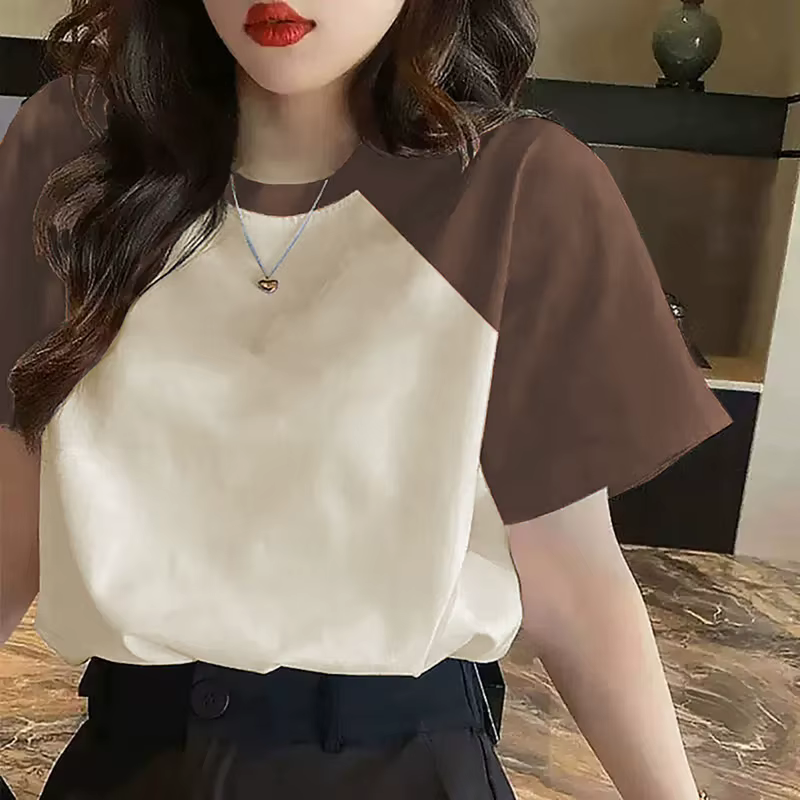 T-shirt à manches courtes en pur coton Raglan Unique pour femmes
