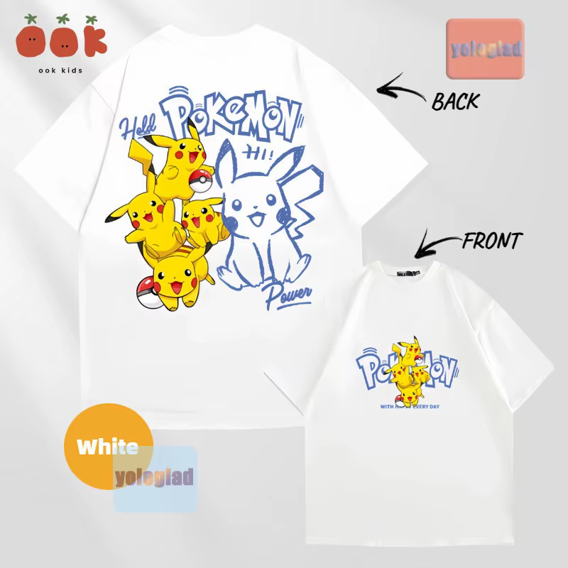 T-shirt en pur coton imprimé Anime Pokémon Pikachu pour hommes et femmes