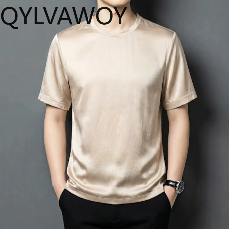 QYLVAWOY T-shirt fin d'été 100% Soie de Mûrier pour Homme