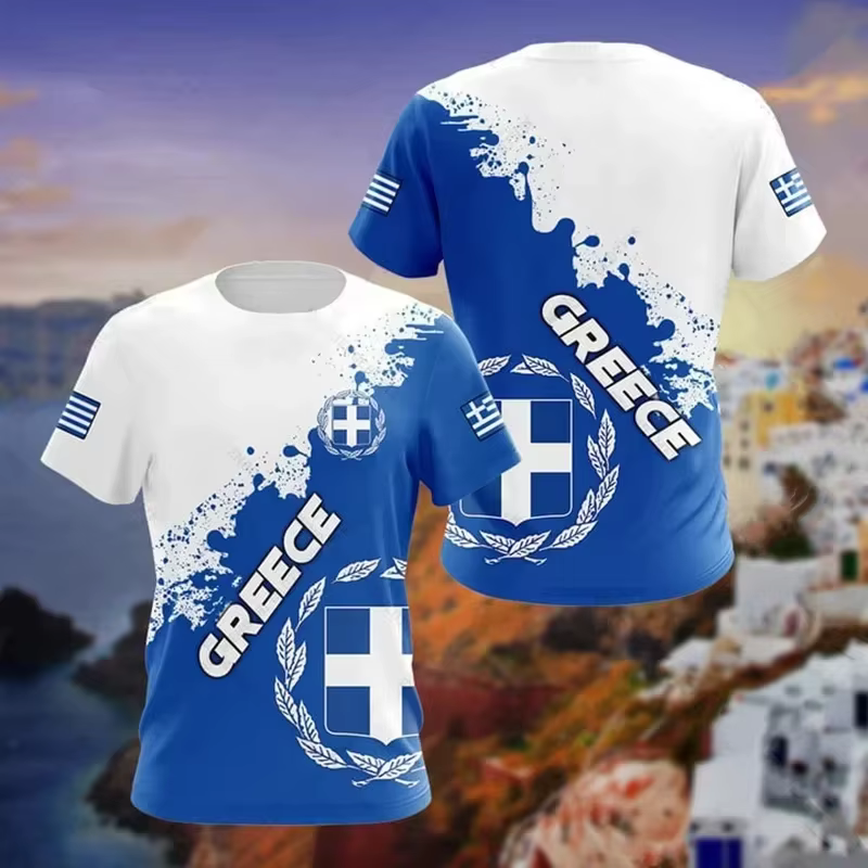 T-shirt unisexe avec emblème national grec imprimé en 3D