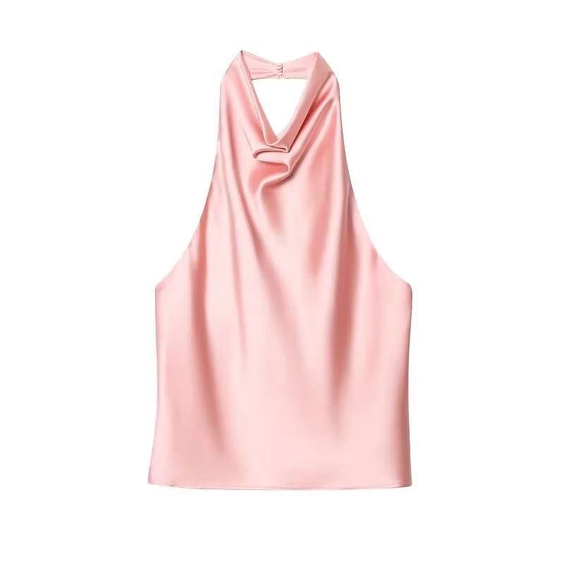 MUJER Satin haut à licou femme 2026 Sexy dos nu hauts pour femmes Camisole épaules nues